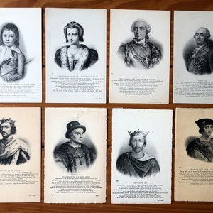 Huit cartes postales d'environ 1910 représentant la royauté française, la monarchie française