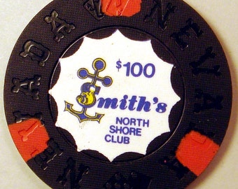 1970s Vintage Smiths North Shore Club Nevada 100.00 Gambling Poker Chip