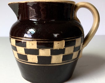 Antique Checkerboard Mochaware Pitcher, Dark Chocolate and Cream Color
