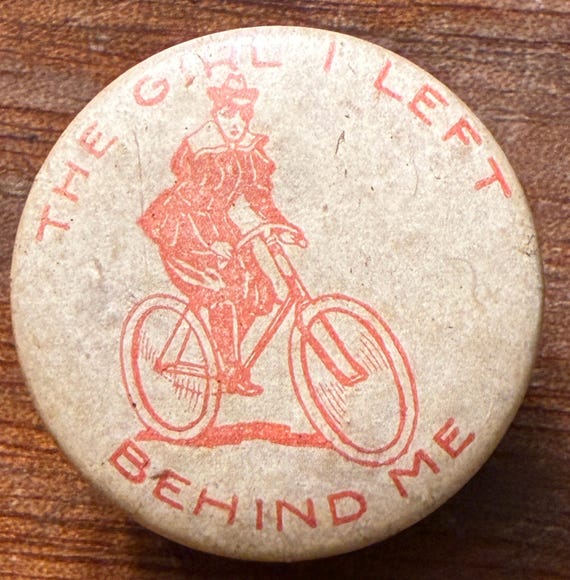 C. 1890 The Girl I Left Behind Me, Bicycle Lapel Stud Button