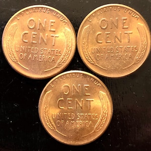 Lot of Three 1955 Lincoln Cents, Red Brown, Uncirculated