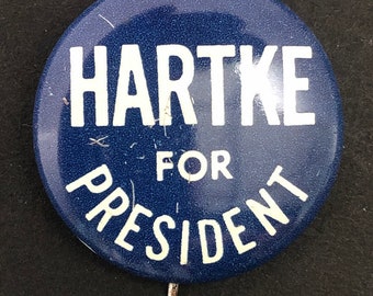 1972 Pinback Button, Democrat Vance Hartke for President, White on Blue