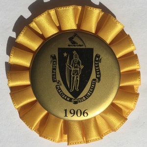 Large Vintage Seal of Massachusetts 1906 Pinback Button, Russell Manufacturing Co.