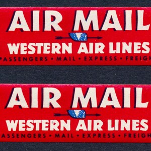 Coppia di c. 1947 Etichette per posta aerea, Western Airlines