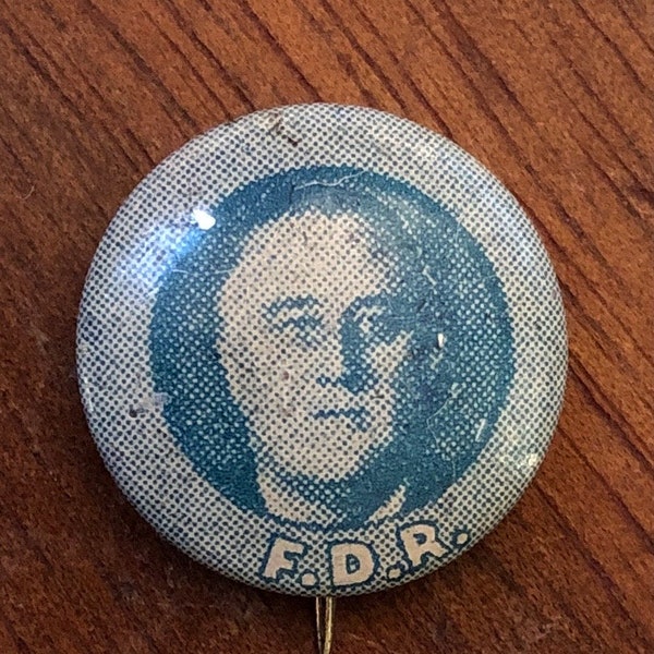 1932 Pinback Button, Franklin D. Roosevelt Presidential Campaign, Light Blue