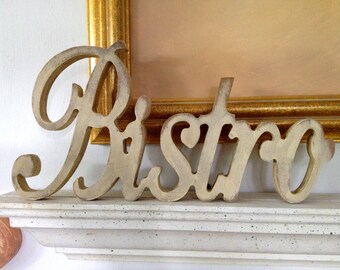Bistro wood word, bistro script sign, Wood word Plaque.shabby chic bistro sign, antiqued sign. kitchen signs, cafe signs, french bistro sign