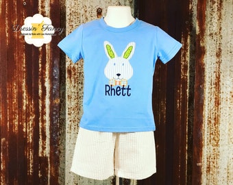 Boys Easter Outfit, Boys Easter Shirt, Seersucker Easter Outfit, Bunny Easter Shirt, Boys Bunny Shirt, Boys Seersucker Shorts, Sibling Set