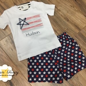 Boys Fourth of July Outfit, Boys Shorts Outfit, Boys Patriotic Outfit, Boys Flag Shirt, Star Shorts, American Outfit, Personalized Shirt