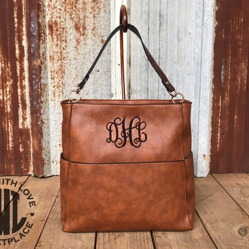 Women's Monogram Purse Hand Shoulder Bag Vegan Leather Etsy