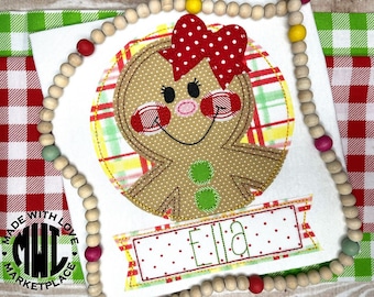 Girls Gingerbread Shirt, Girls Christmas Shirt, Girls Boutique Ruffle Raglan Sleeve Christmas Shirt, Girls Embroidered Christmas Shirt