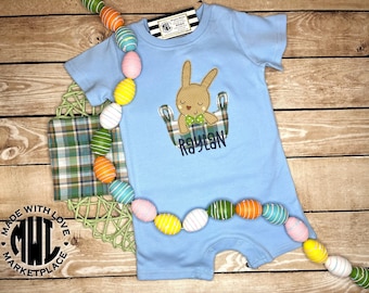Traje de conejito de Pascua para niños, Romper de conejo de Pascua para niños infantiles, Traje de conejito de Pascua para bebés, pantalones cortos de algodón para bebés, Rompecabezas de manga corta para bebés