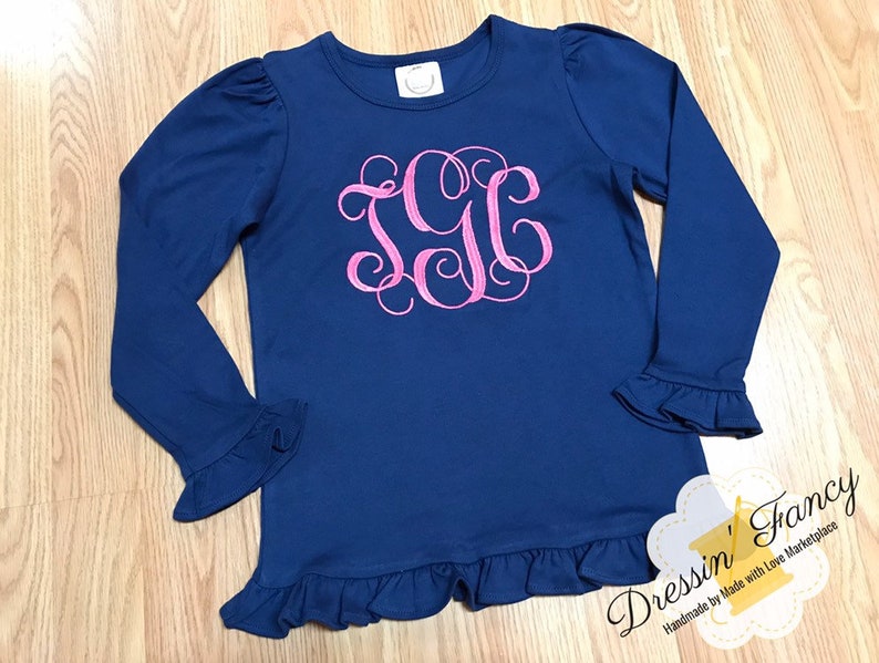 Girls Monogram Shirt Girls Long Sleeve Monogram Shirt Girls Etsy