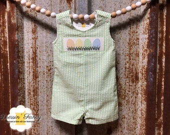 Boys Seersucker Easter Outfit, Infant Boys Easter Jon Jon, Boys Easter Egg Outfit, Baby Boy Seersucker Shortalls, Baby Boy Romper