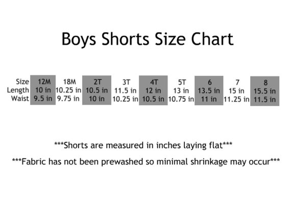 Boys Shorts Size Chart