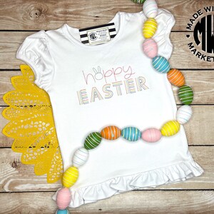 Girls Happy Easter Embroidered Shirt, Girls Happy Easter Embroidered Ruffle Shirt, Easter Shirt, Spring Shirt, Bunny Shirt, Monogram Shirt