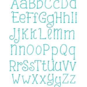 Puede incluir: Un alfabeto azul turquesa con un estilo de garabato dibujado a mano. Las letras est&aacute;n delineadas con una l&iacute;nea fina de color azul oscuro. El texto "Taylor Doodle" est&aacute; en la parte superior de la imagen.