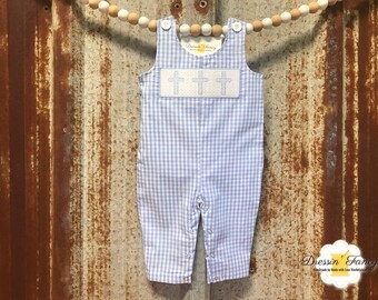 Boys Gingham Check Baptism Outfit, Infant Boys Cross Jon Jon, Boys Faux Smock Baptism Outfit, Baby Boy Gingham Check Longalls, Boy Romper