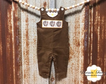 Boys Turkey Fall Corduroy Outfit, Infant Boys Turkey Fall Corduroy Jon Jon, Boys Faux Smock Turkey Outfit, Boys Longalls, Boys Romper