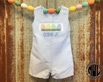 Boys Seersucker Easter Outfit, Infant Boys Easter Jon Jon, Boys Easter Egg Outfit, Baby Boy Seersucker Shortalls, Baby Boy Romper