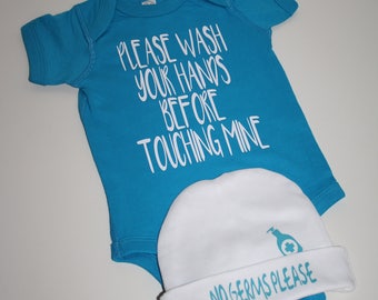 Baby Shower Gift Please wash your hands... Baby One Piece