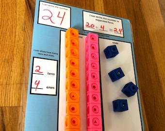 Place value mat, making numbers, tens and ones place value mat, homeschooling activity, center activity, first grade math, second grade math