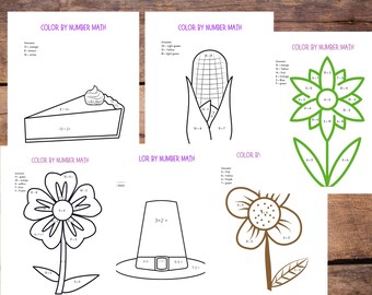 Color By Addition and Subtraction, 6 Printables For kindergarten Worksheet Math Coloring Practice