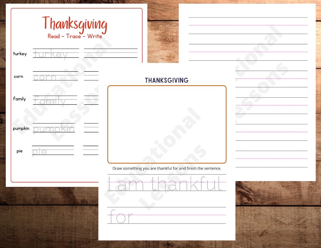 Thanksgiving Tracing and Drawing Activity Sheets. Trace Thanksgiving