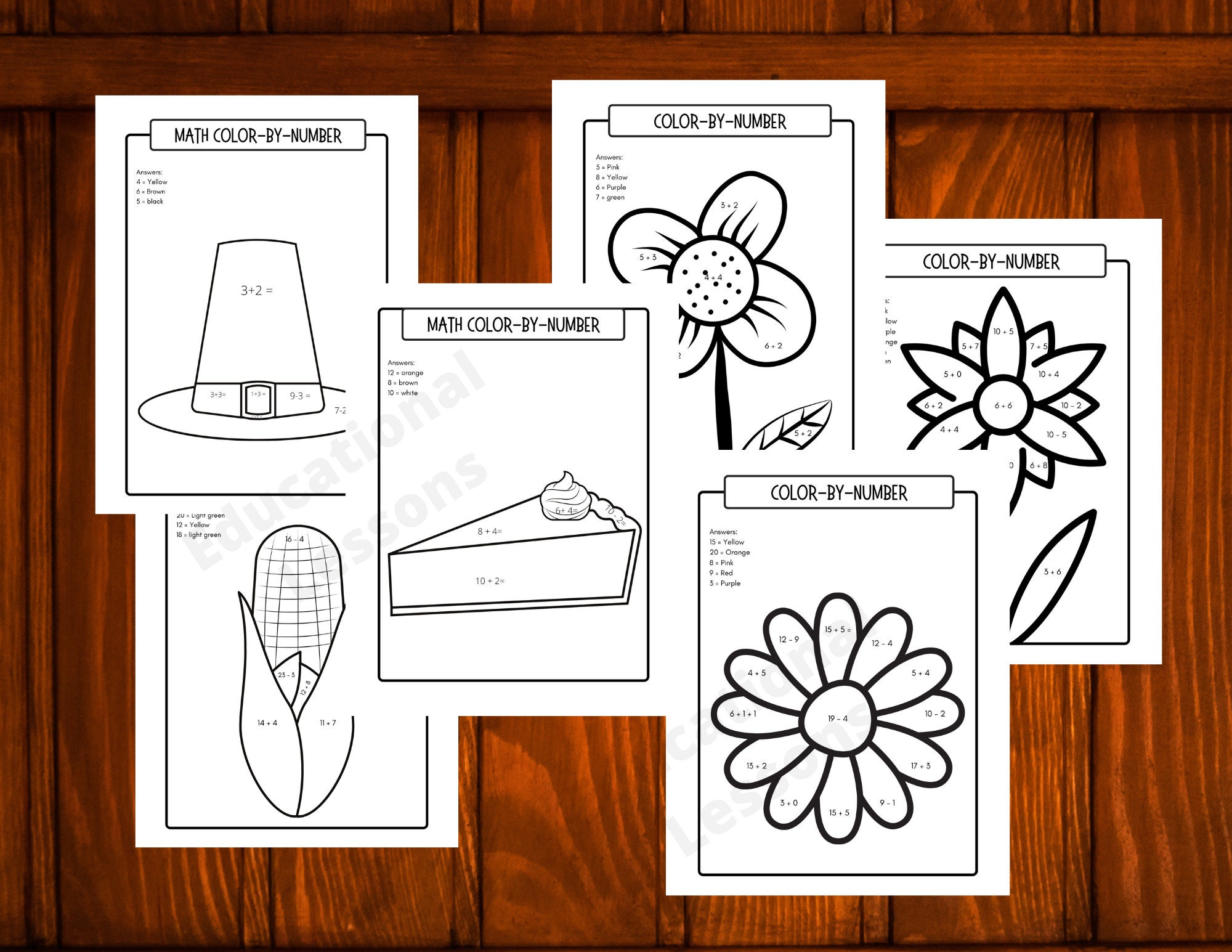 color by addition and subtraction 6 printables for etsy