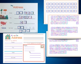 May include: A printable worksheet for kids to learn about addresses. The worksheet has a section for street, city, state, and zip code. There are also blank spaces for kids to fill in the letters and numbers. The worksheet is designed to help kids learn about addresses in a fun and engaging way.