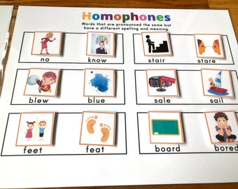 Homophones Learning Game, Preschool, Kindergarten (PDF Pattern)