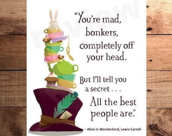 Alice in Wonderland, Quote poster, Book poster, Wonderland quote, Kids room decoration, classroom decoration