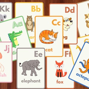 Tarjetas didácticas, tarjetas didácticas con letras del alfabeto de animales