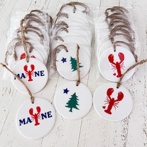 50 Bulk order Keepsakes ceramic ornaments  Original Maine Tree Flag 1901, Lobster, Maine with Lobster