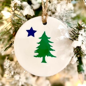 Original Maine Tree Flag 1901. Christmas  ceramic ornament