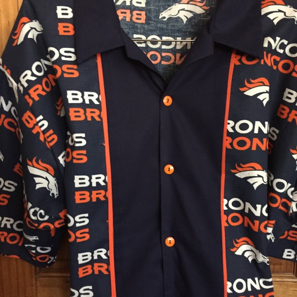 Denver Broncos "retro" Bowling Shirt--Blue Front with Piping