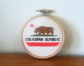 Pattern- California State Flag 3"Cross Stitch