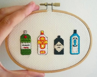 Pattern- Mini Booze Shelf: Gin Oval 5" Cross Stitch