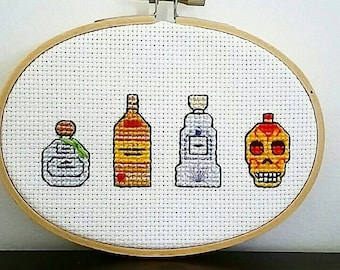 Pattern- Mini Booze Shelf: Tequila Oval 5" Cross Stitch