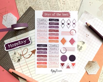 Days of the Week Planner Stickers - Handmade Bullet Journal Accents