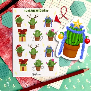 Hoja de pegatinas de cactus navideños