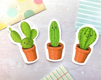 Happy Cactus Vinyl Stickers - Set of 3