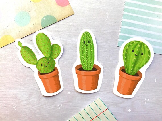 Happy Cactus Vinyl stickers set of 3 vinyl stickers | Etsy