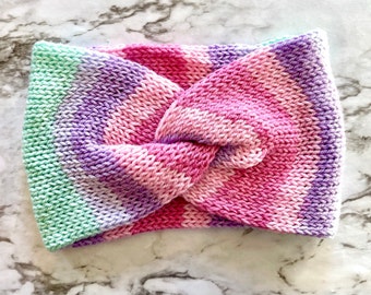 Knit Turban Headband: Pastel Striped Ear Warmer