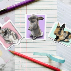 Bunny vinyl stickers - Pastel konijn waterdichte stickers enkele of set van 3