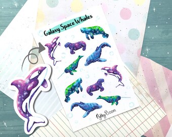 Galaxy Space Whales vinyl sticker sheet- planner stickers-journal stickers