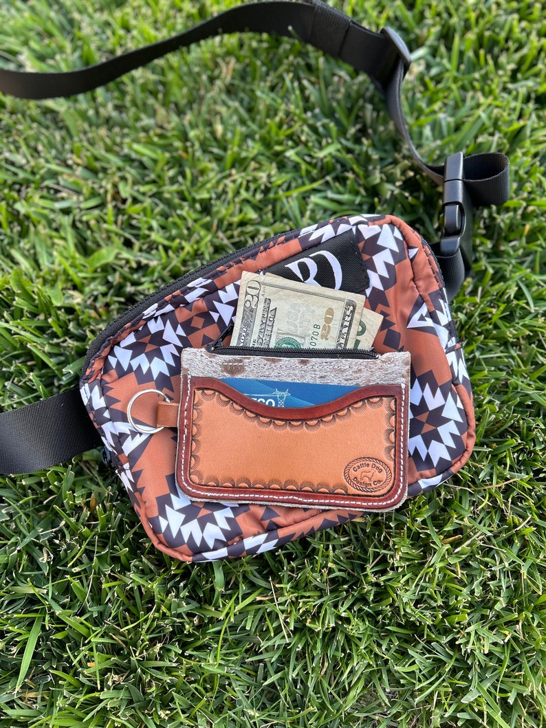 Cowhide & Tooled Leather Keychain Zipper Wallet Etsy