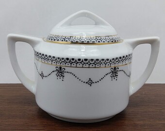 Okwan Mini Sugar Bowl - schwarz & weiß mit Gold Trim - handbemalt