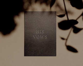 HIS VOWS Card/Booklet in Black | Minimal | Simple | Classy | Modern