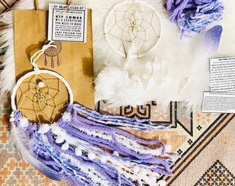 DIY Dreamcatcher, Web is woven for you, Comes with Instructions and Materials, Purple and White with Glitter Feather