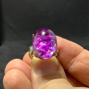 Natural purple “stone in a stone” phantom quartz 18x15mm Ring